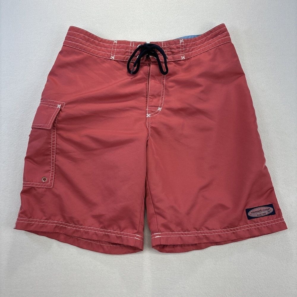 Vineyard Vines Mens Board Shorts 30 Pink Cargo Drawstring Swim Trunks Whale Logo